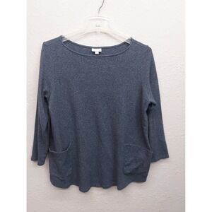 Pure J Jill Sweater Top Womens XL Blue 3/4 Sleeve Cotton Pockets Pullover Soft